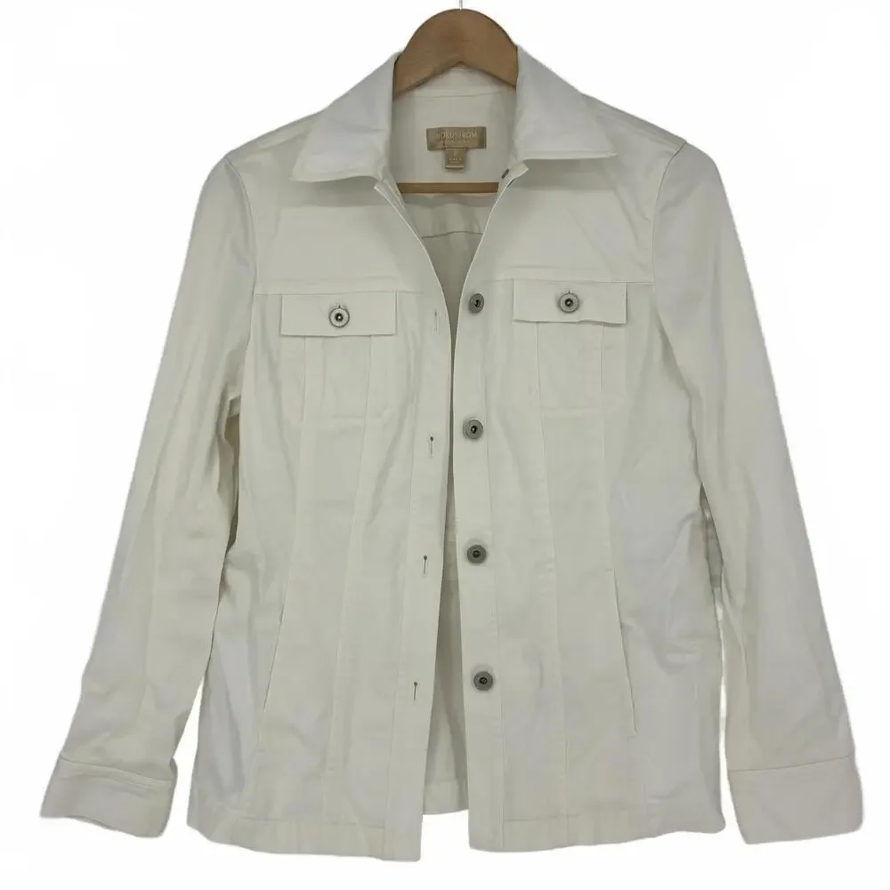 Nordstrom Studio 121 Women's White Button-Up Blazer Jacket Size S